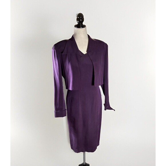 Vintage 100%‎ Silk Dress Bolero Set 10 Purple Pencil Sheath Jacket Wiggle Sexy - Picture 1 of 16